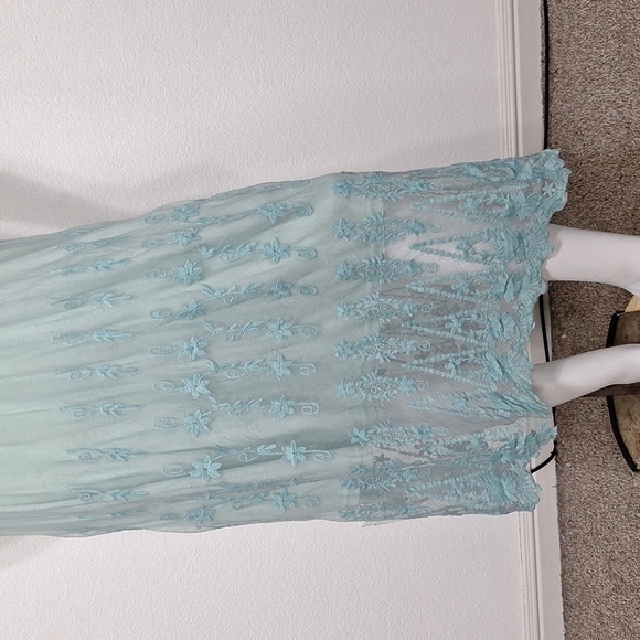 Mint Green Lace Overlay Coquette Cottagecore Embroidered Fairy Midi Dress Size M - Picture 4 of 13